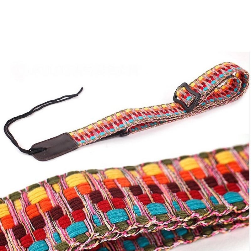 MUSIC FIRST Hawaii Woven Rainbow Adjustable Colorful Meshbelt and Genuine Leather Ukulele Strap Shoulder Strap version 2.0 - Image 2